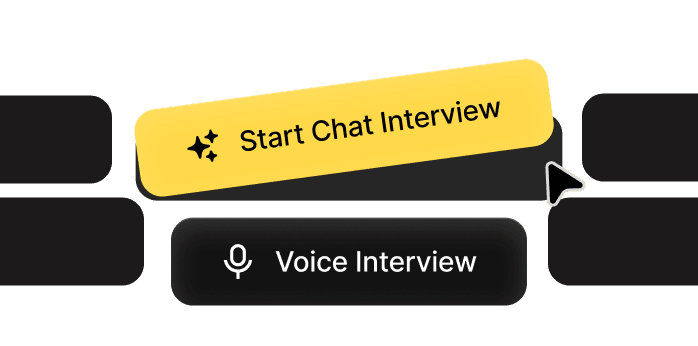 Buttons showing Start Chat Interview and Voice Interview options with cursor